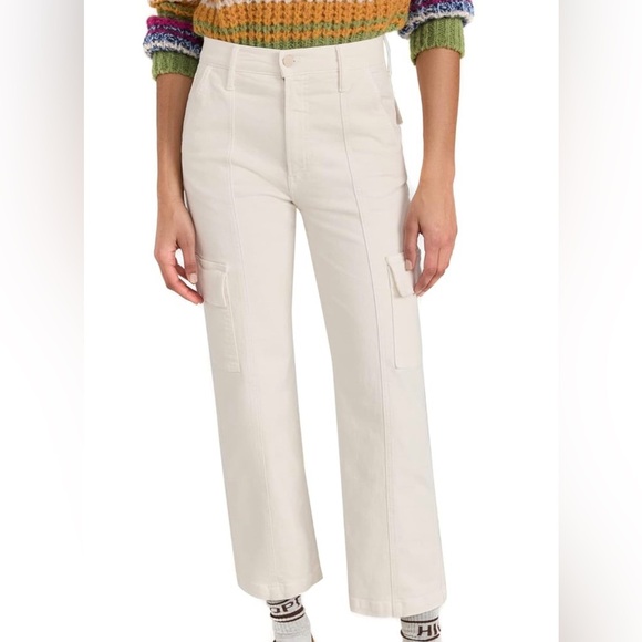 NEW MOTHER Women's The Rambler Cargo Ankle Jeans, Size 30 in Cream Puff - Picture 2 of 12